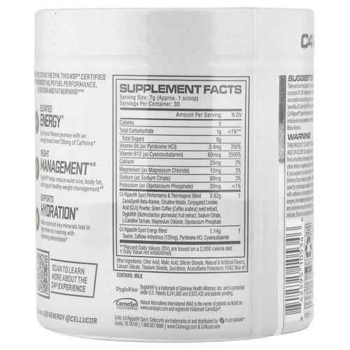 C4 Ripped Sport Artic Snow Cone 30 s Informacion nutricional