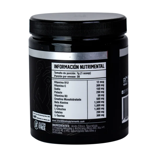 BlackBear Oxido 210 gr 30 Serv Fruit Punch Informacion nutricional