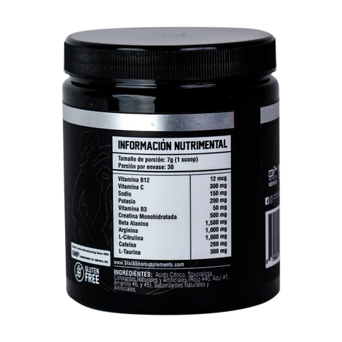 BlackBear Oxido 210 gr 30 Serv Fruit Punch Informacion nutricional