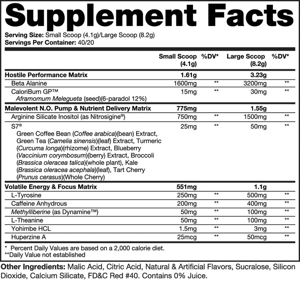 Dragon Pharma Venom Pre Entreno 40 Servicios informacion nutricional