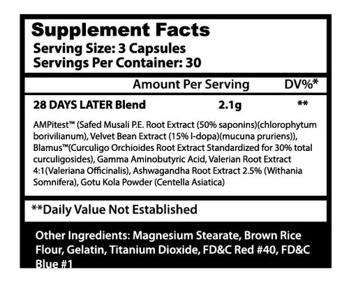 Insane Labz 28 Days Later 90caps informacion nutricional