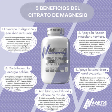 Meta Nutrition Citrato de Magnesio Premium 120 Caps 40 Servicios Portada 4