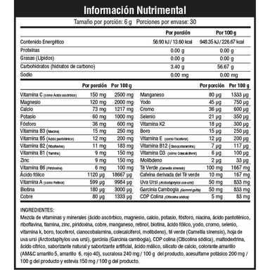 Musclefit Vifem 180gr 30 Porciones Vitaminas Y Minerales informacion nutricional