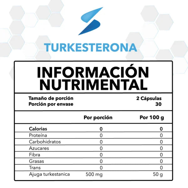 Essentials Turkesterona 60 Capsulas Informacion nutricional