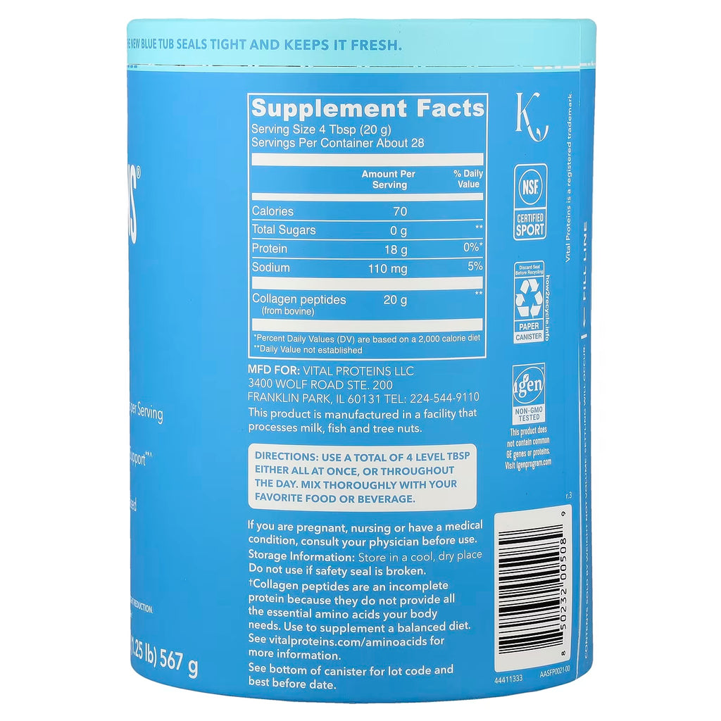 Vital Proteins Collagen Peptides Sin Sabor 567g Informacion nutricional