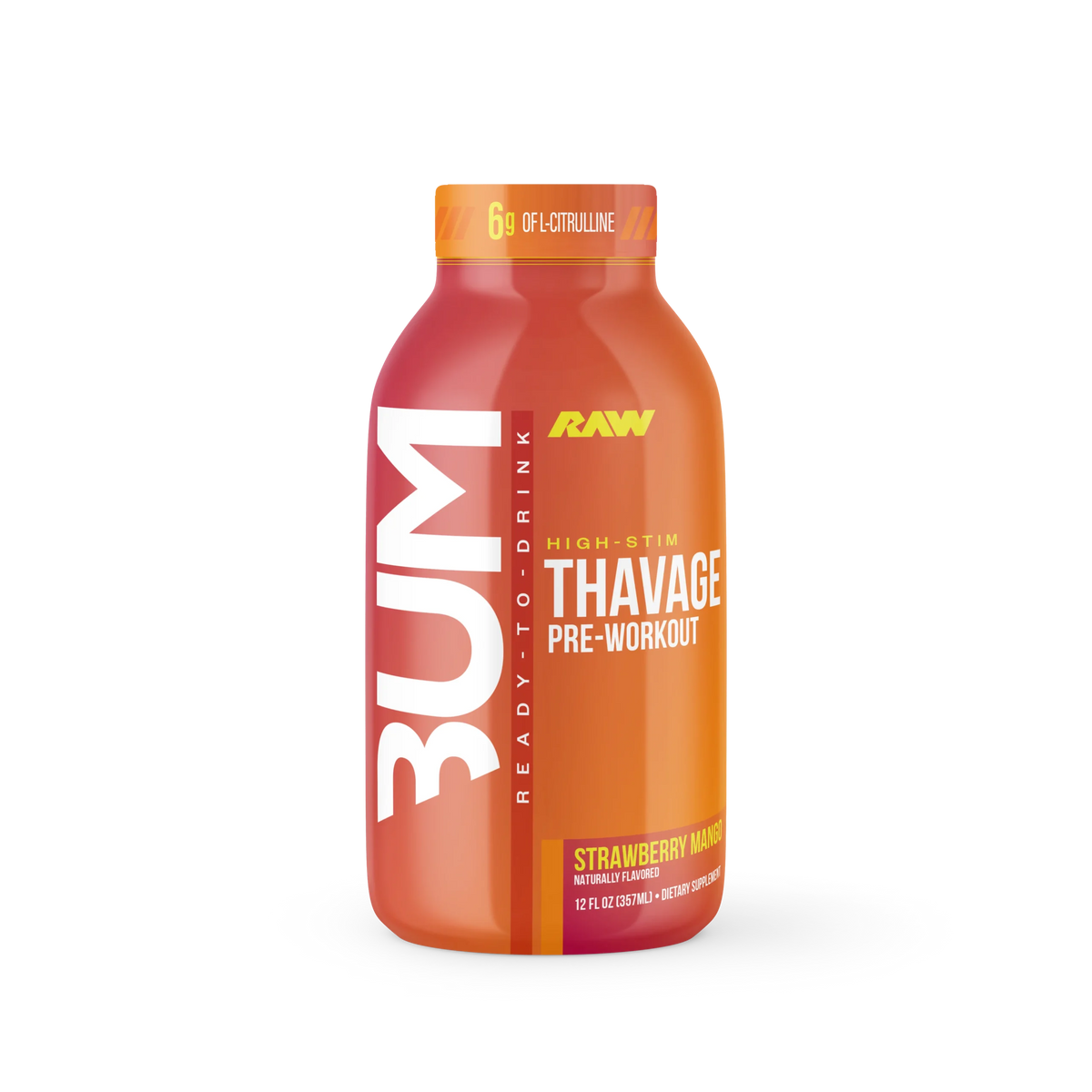 Raw Nutrition Thavage Drink Pre Entreno 12oz 12 Pack Fresa mango