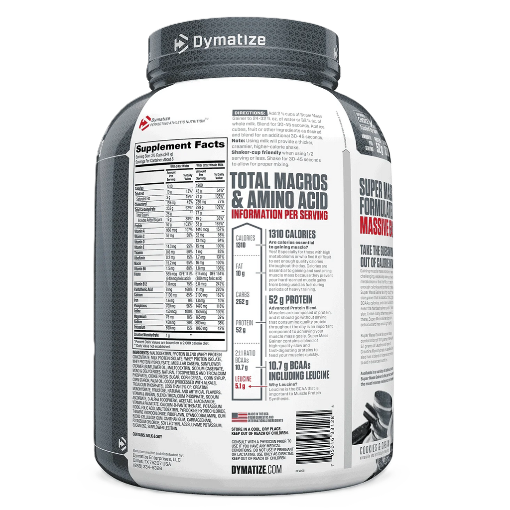 Dymatize Proteina Super Mass Gainer 6 Lbs informacion nutricional