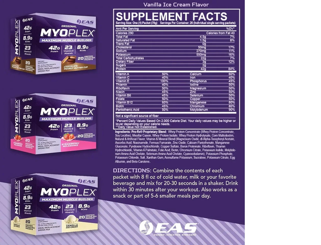 EAS Myoplex Maximum Muscle Builder 20 Packets informacion nutricional