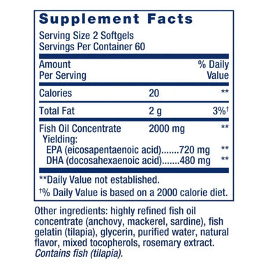 Life Extension Mega EPA DHA 120 Softgels informacion nutricional 2