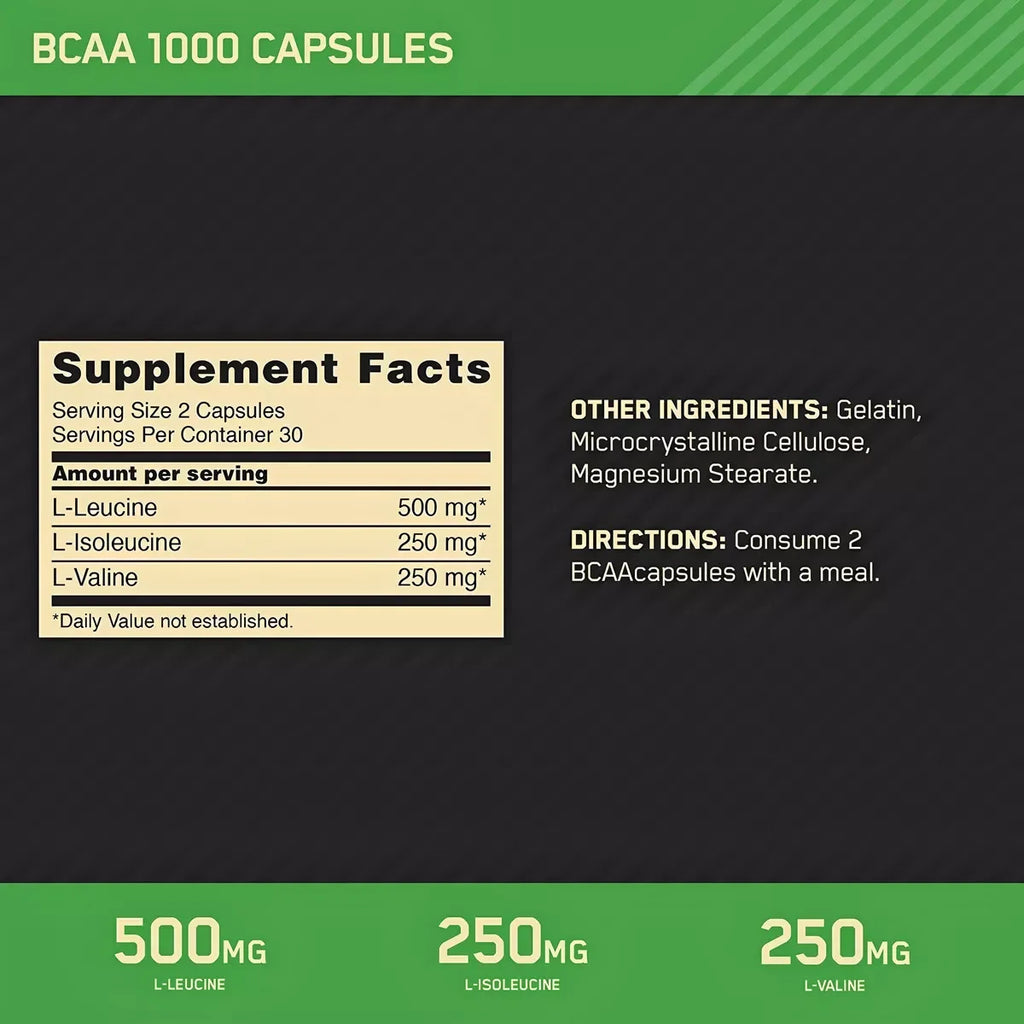 Optimum Nutrition Bcaa1000 60 Cápsulas informacion nutricional