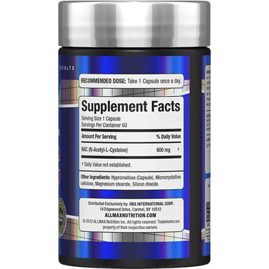 Allmax NAC (n-acetyl Cysteine) 600 Mg informacion nutricional