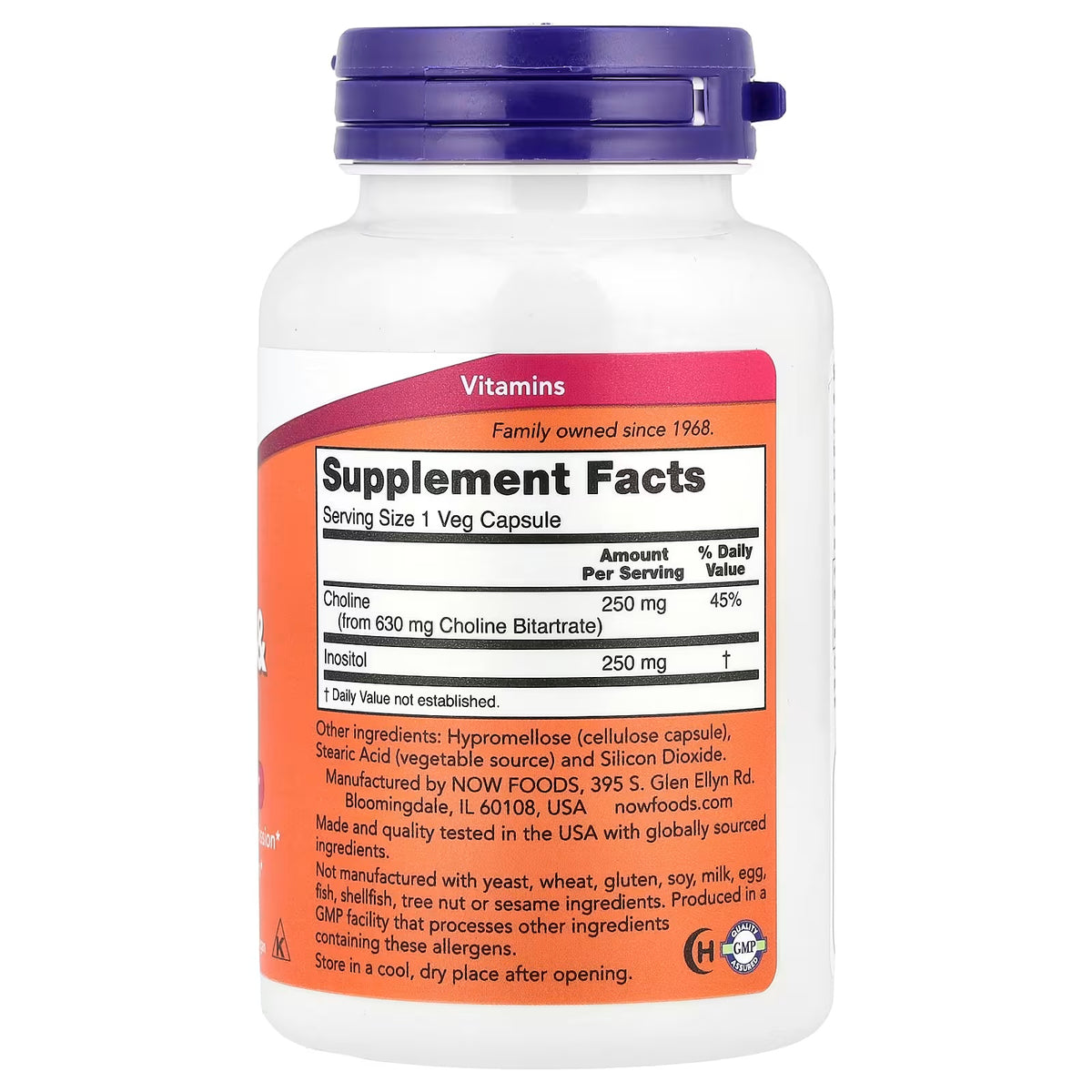 Now Foods Choline & Inositol 100 Veg Caps Informacion nutricional