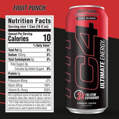 Cellucor C4 Ultimate Energy Drink 16oz 12 pack informacion nutricional