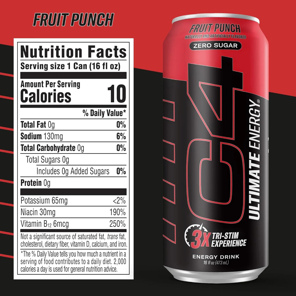 Cellucor C4 Ultimate Energy Drink 16oz 12 pack informacion nutricional