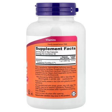 Now Foods Vitamina C Liposomal 500 Mg 120 Cápsulas Vegetales Informacion nutricional