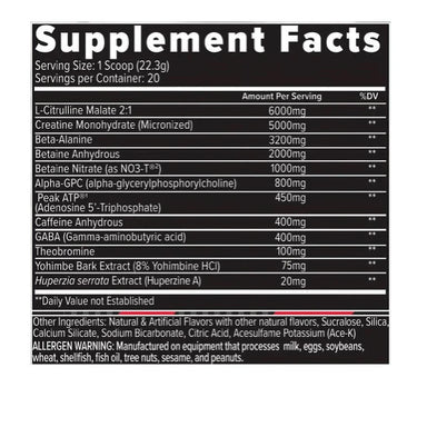 Finaflex WRN Pre-Workout 20 SERV + Shaker Y Muñequeras Informacion nutricional