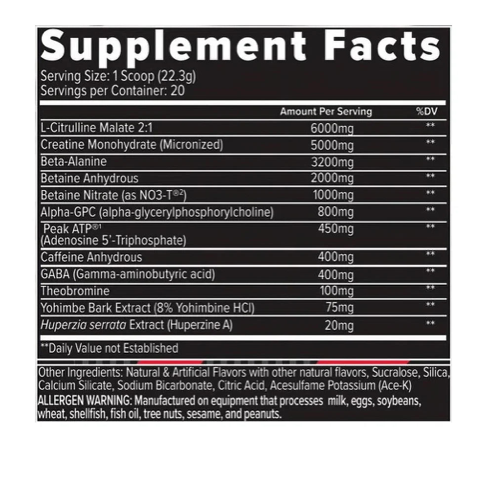 Finaflex WRN Pre-Workout 20 SERV + Shaker Y Muñequeras Informacion nutricional