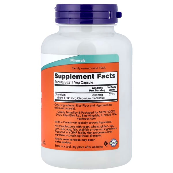 Now Foods Picolinato De Croma 200mg 250 Capsulas Informacion nutricional