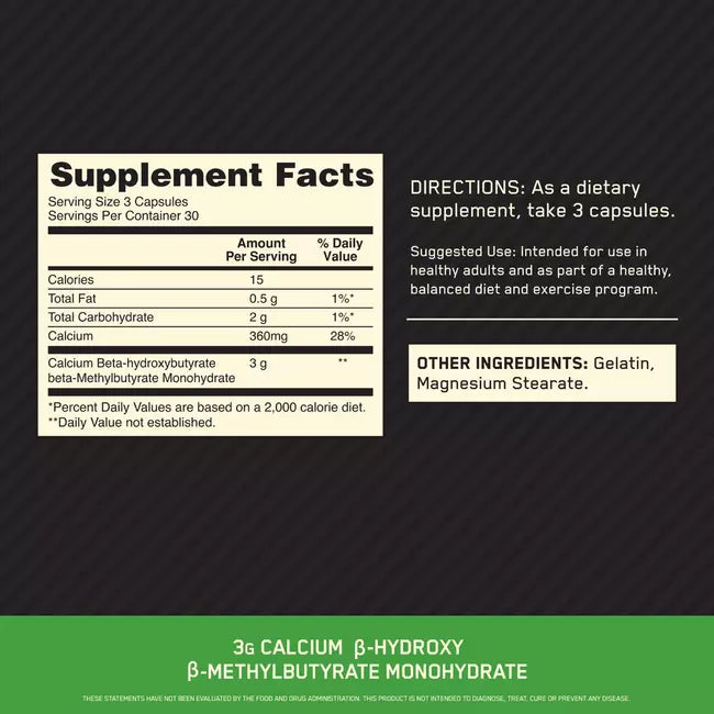Optimum Nutrition HMB 90 Cápsulas Informacion nutricional