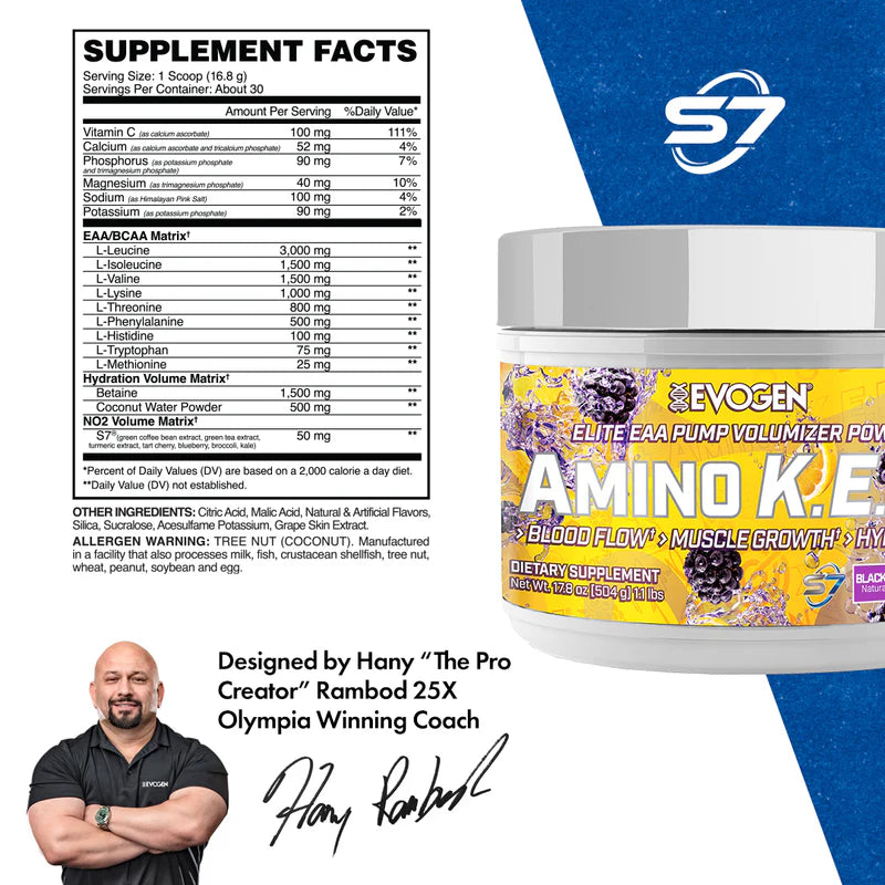 Evogen Amino KEM Eaa y Bcaa 30 Servicios informacion nutricional