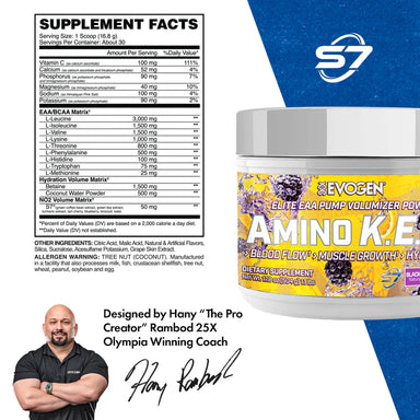 Evogen Amino KEM Eaa y Bcaa 30 Servicios informacion nutricional