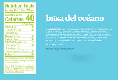 Ryse Energy Drink + Proteina 12 pack Ocean Breeze Informacion nutricional 2