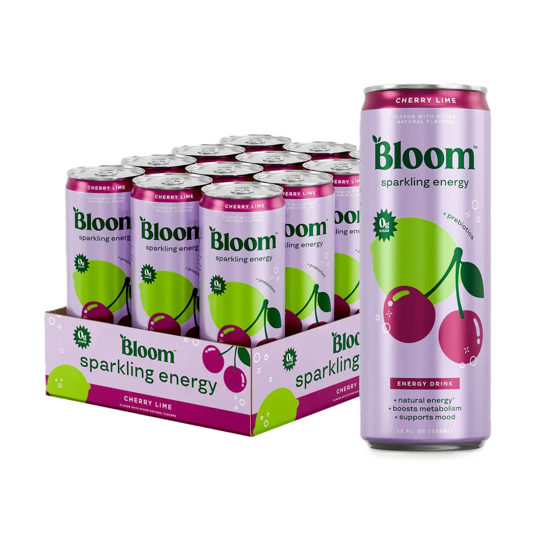 Bloom Sparkling Energy 12oz 12 pack Cherry Lime Portada