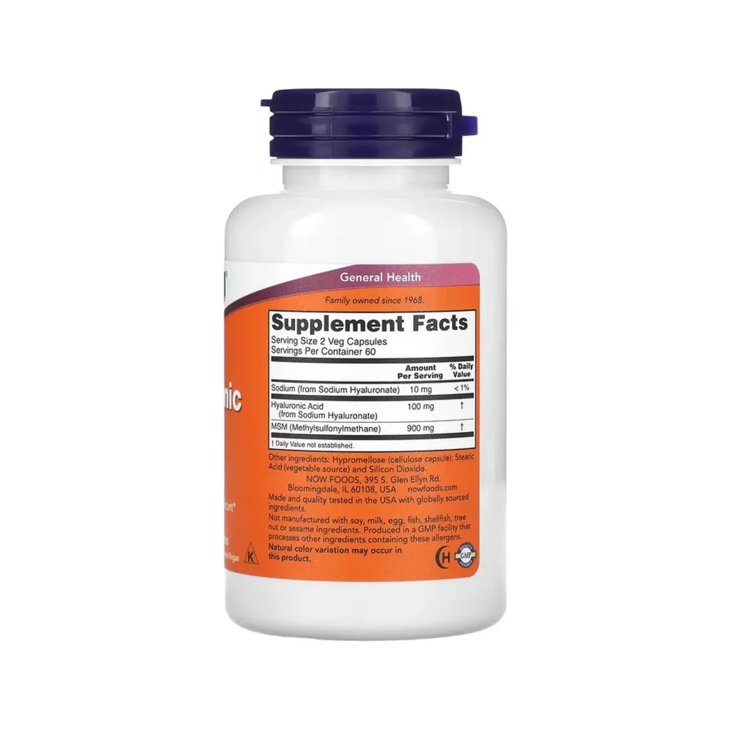 NOW Foods, Hyaluronic Acid 50Mg 120 Caps Informacion nutricional