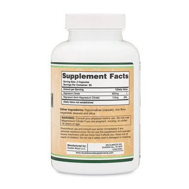 Double Wood Citrato de Magnesio 800mg 180 Capsulas Informacion nutricional