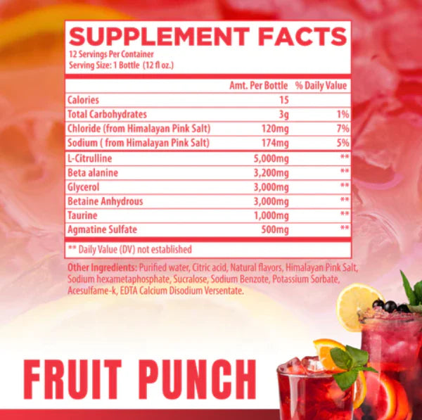 Raw Nutrition Essential Pump Drink Pre Entreno 12oz 12 Pack Informacion nutricional