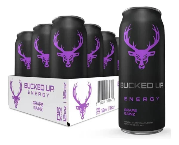 Bucked Up Energy Drinks 16oz 12Pack Grape Gainz