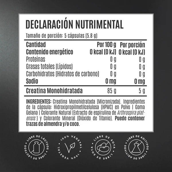 Birdman Creatina Monohidratada 250 Cápsulas Informacion nutricional