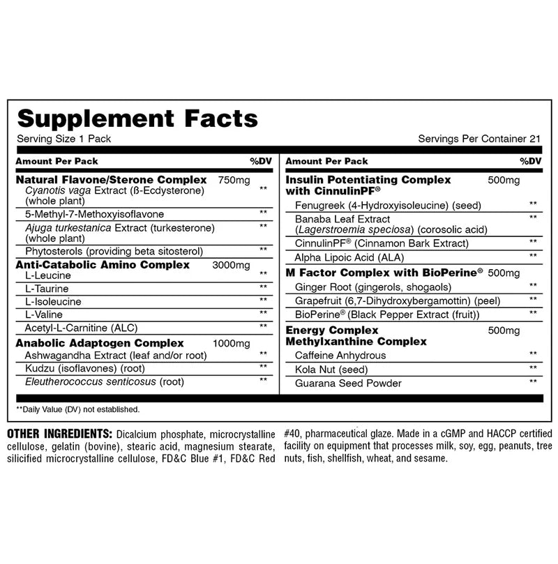 Universal Animal M Stak 21 Packs informacion nutricional