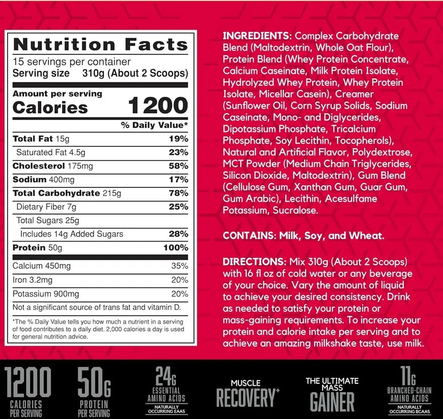 BSN Proteina True Mass 1200 10 Lbs 15 Servicios Informacion Nutricional