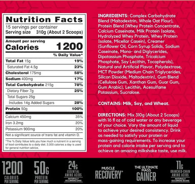 BSN Proteina True Mass 1200 10 Lbs 15 Servicios Informacion Nutricional