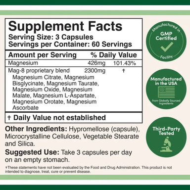 Double Wood Mag-8 Magnesio Complex 2300mg 180 Capsulas Informacion nutricional 2