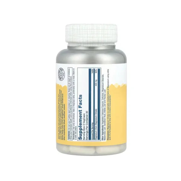 Solaray Citrato De Magnesio 400mg 90 Cápsulas Informacion nutricional