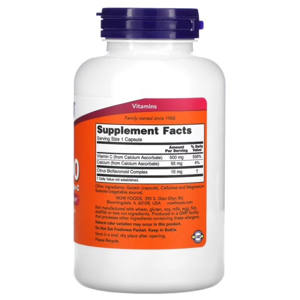 Now Foods C-500 250 Tabletas Informacion nutricional