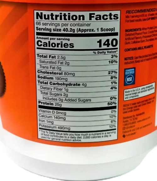 Cellucor C4 Whey Protein 5lb 66 servicios Reese´s Peanut Butter Chocolate Informacion nutricional