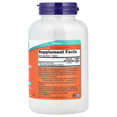 Now Foods Malato De Magnesio 1000mg 180 Tabs informacion nutricional
