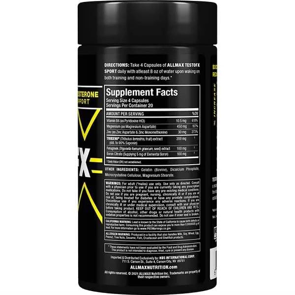 Allmax TestoFX Sport 80 Capsulas Informacion nutricional