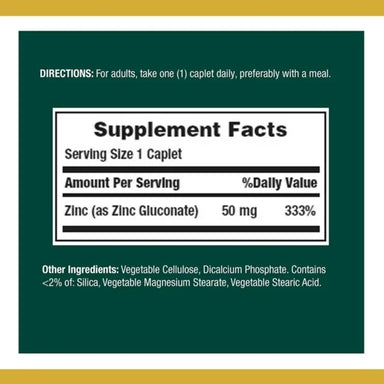 Nature's Bounty Zinc 50mg 100 tabletas Informacion nutricional 2