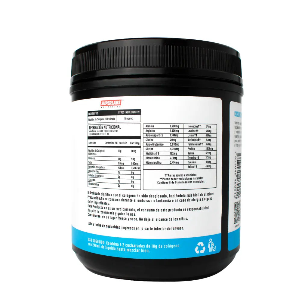 Superlabs Nutrition Colágeno Hidrolizado en Polvo sabor Natural 454g informacion nutricional