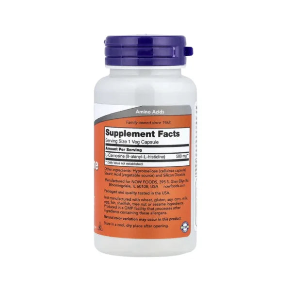 Now Foods L-Carnosina 500 Mg 50 Cápsulas Vegetales Informacion Nutricional