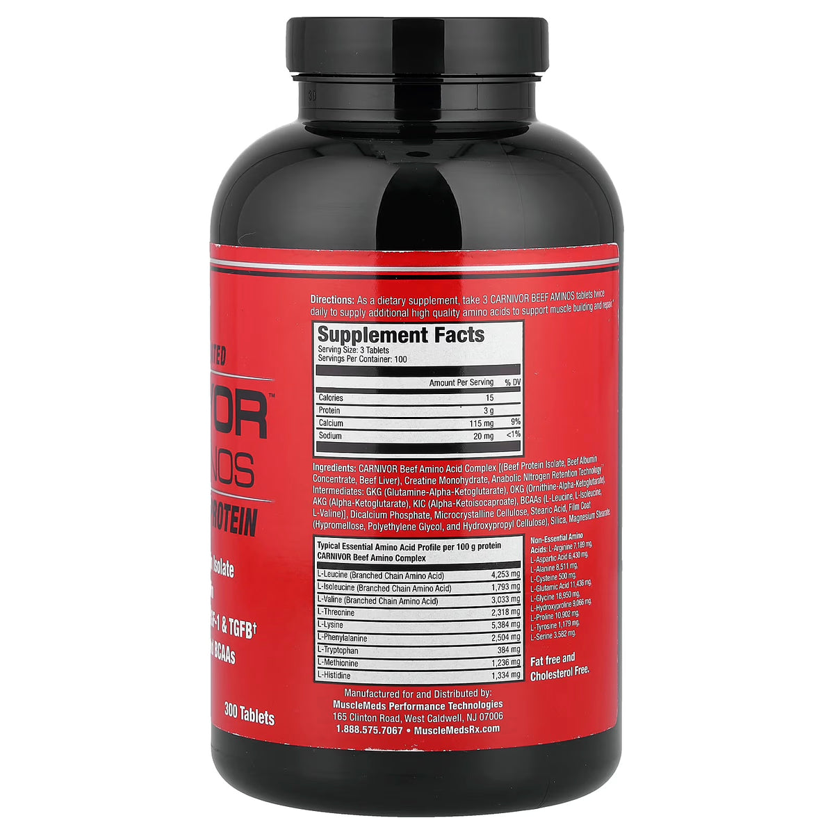 MuscleMeds Carnivor Beef Aminos 300 Tabletas informacion nuricional