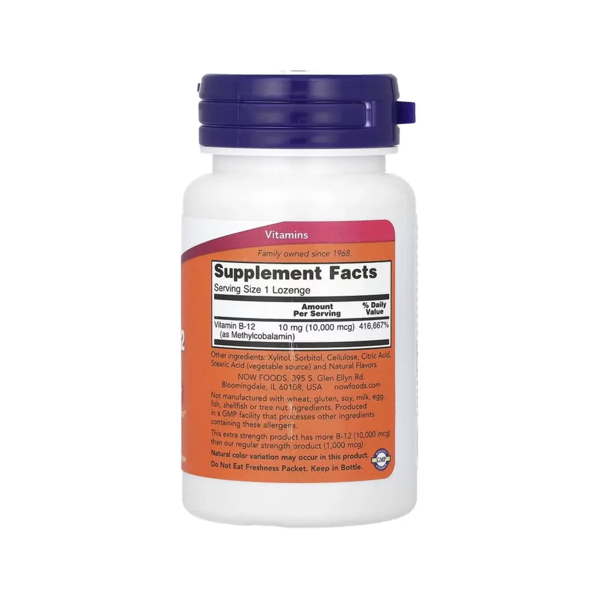 Now Foods Metil B-12 10.000 mcg 60 Caps Informacion nutricional
