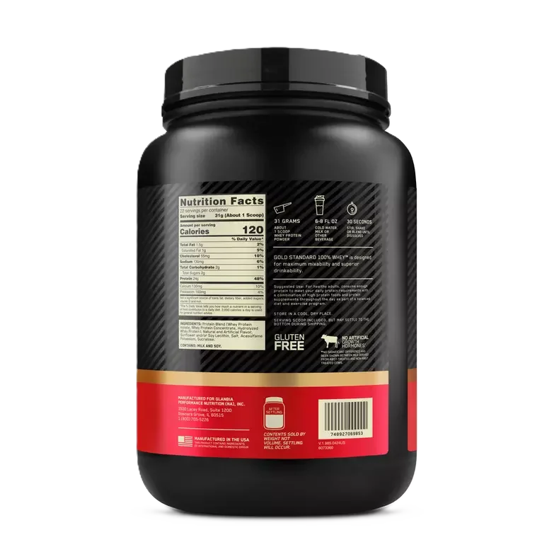 Optimum Nutrition Proteina Gold Standard 100% Whey 1.5 Lbs informacion nutricional 2