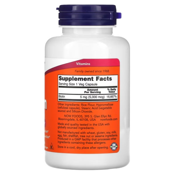 Now Foods Biotin 5000 mg 120 Capsulas Informacion nutricional
