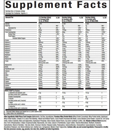 Muscletech Ganador Mass Tech Extreme 2000 6 Lbs informacion nutricional