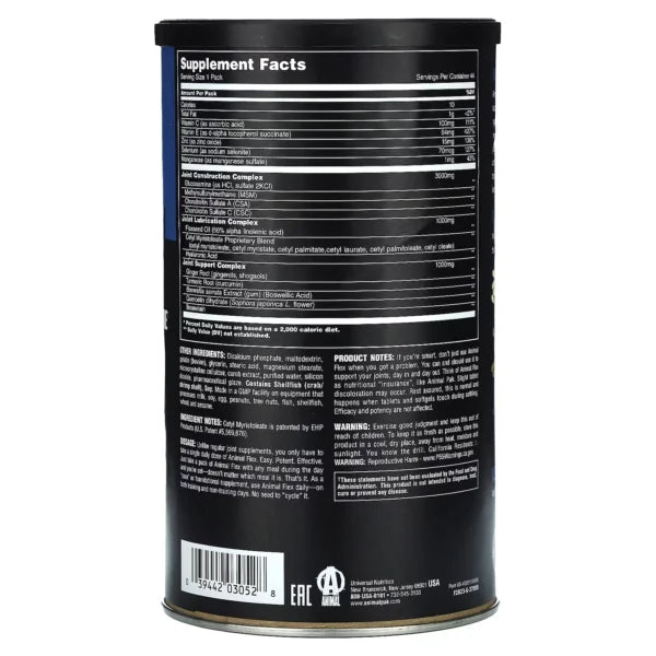 Universal Animal Flex 44 packs Glucosamina Informacion Nutricional